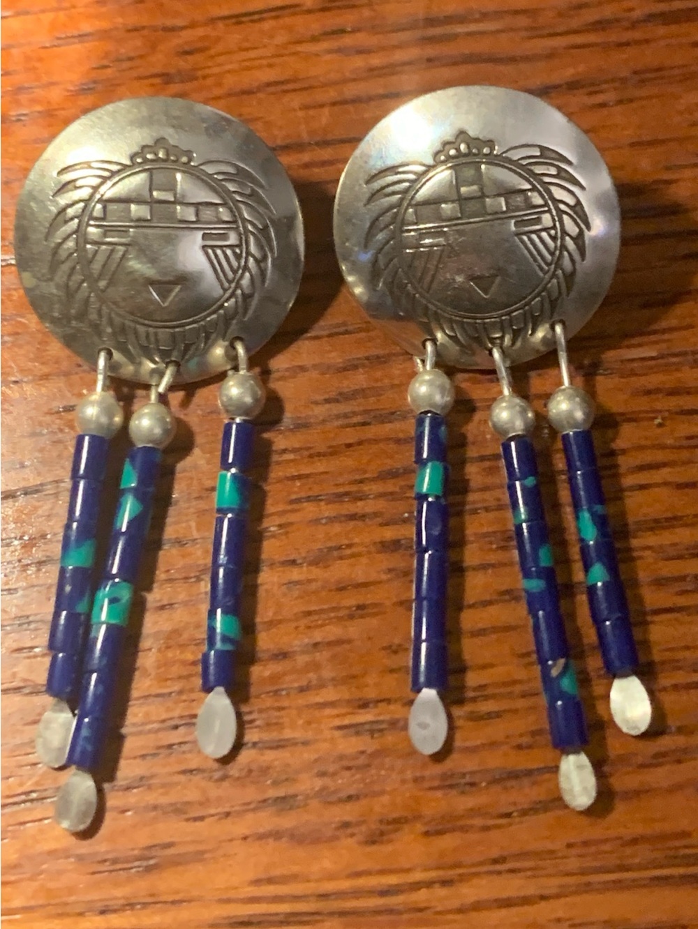 Native American Style Sun Face Motif  Dangle Earrings